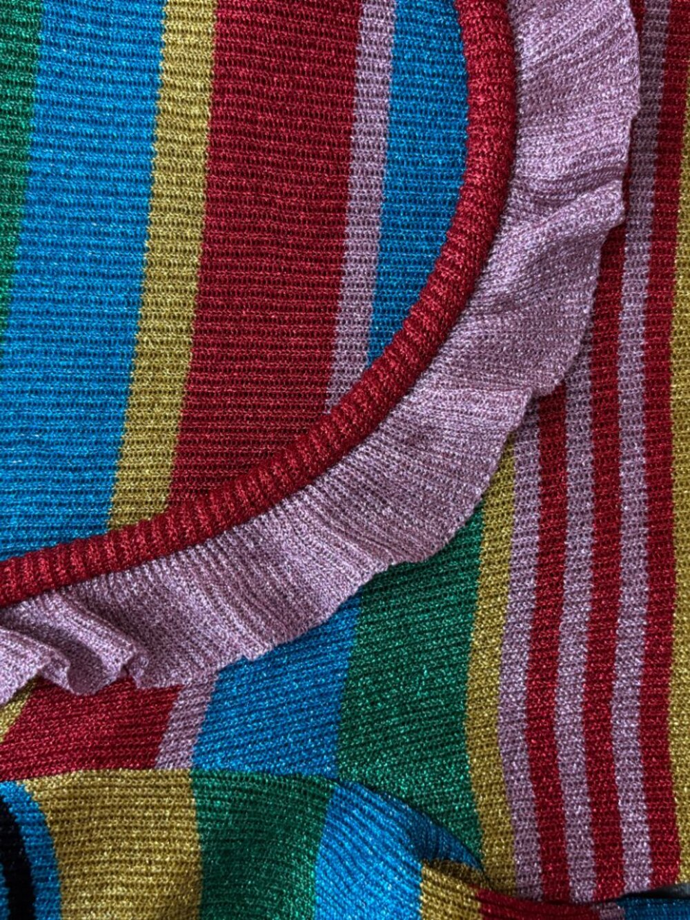 MOSCHINO 2019 Metallic Rainbow Striped Ruffled Knit Mini Dress - Picture 5 of 10
